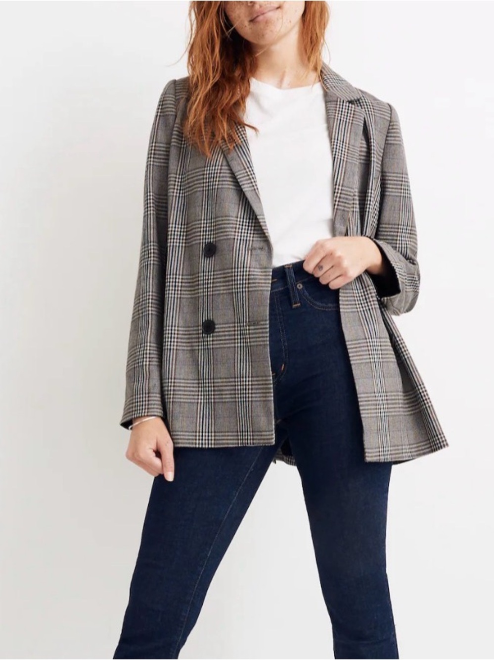 MADEWELL Double-Breasted Blazer in Menswear Plaid Academy Career Women’s Sz L
